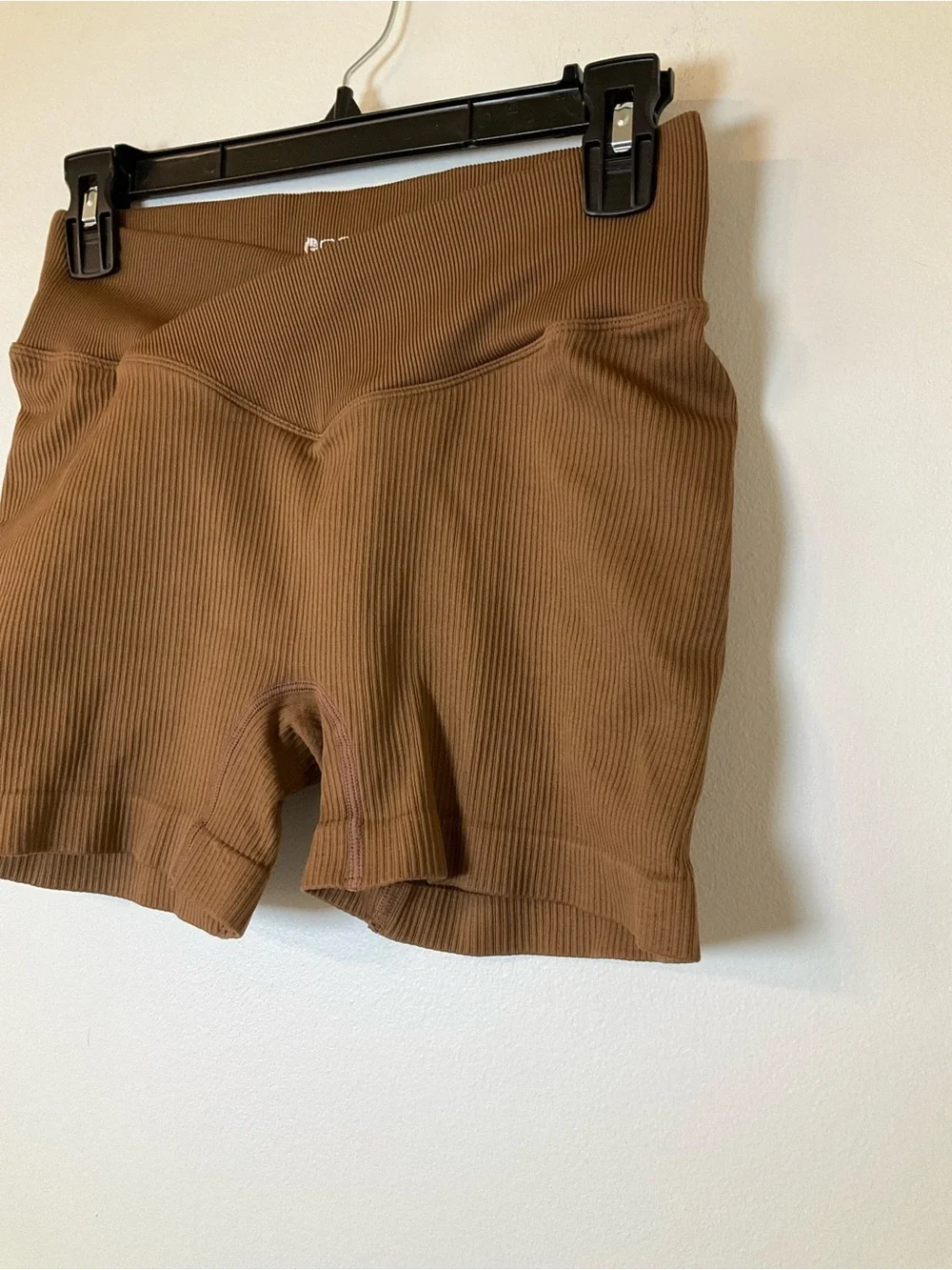 OQQ Ribbed Seamless Biker Shorts Brown High Waist Size L